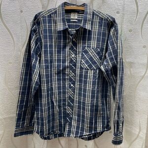 Volcom Weirdoh Plaid Shirt‎ Mens Large Navy Blue Excellent Asymmetrical Back L/S